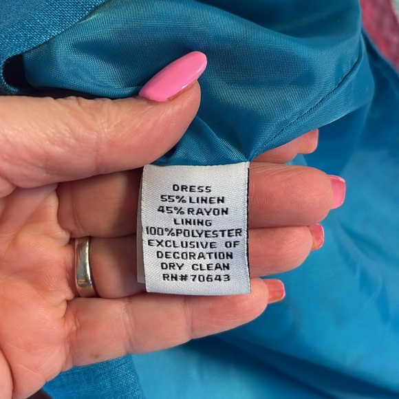 Elizabeth Howard linen abstract print sheath dress sleeveless round neck size 6 - Picture 8 of 12